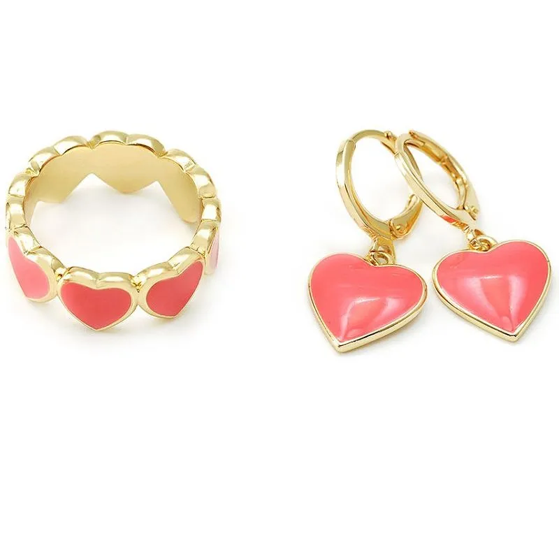 Koral emalje hjerte smykkesæt