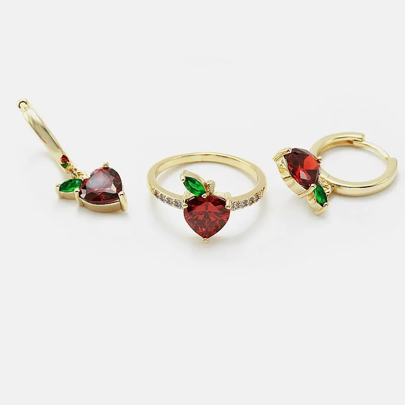 Rødt Cz hjerte smykkesæt